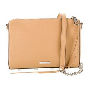 REBECCA MINKOFF Saffiano Leather Chain-Link Crossbody Beige/Tan Bag